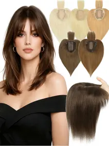 12*13cm Lace Base Ash Green Human Hair Topper, Features Clips for a Breathable And Secure Fit. Available in Thick Straight Styles in Blonde, Brown, And Highlighted Shades