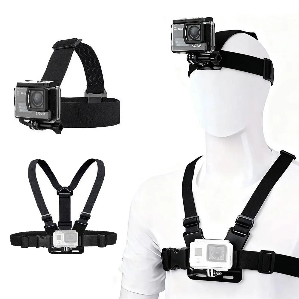 Action Camera Accessories Kit, 2 in 1 Universal - Head Strap Mount/Chest Harness , for SJCAM SJ4K,SJ20,C100+,C110+,C200,C300,C400/ Gopro Hero 13 12 11 10 9 8 7 6 5/AKASO EK7000/V50/Brave 7/ DJI /Dragon Touch Action Camera, Action Camera Photography Tool