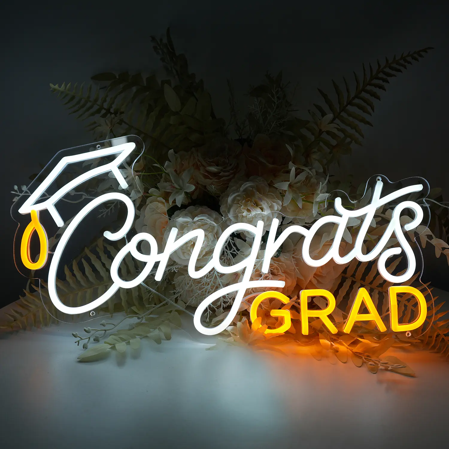 Congrats Grad Neon Light Graduation Celebration Sign with Grad Cap Design for Parties and Celebrations Festive Themed Decor
