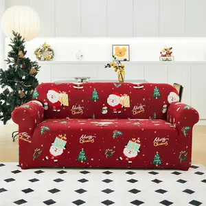 Modern Christmas Milk Silk Print Sofa Cover, Sofa Couch Covers, Elastic Band Closure, Pet Friendly, Fits Single & Multi-Seater Sofas, +1 pillowcase included