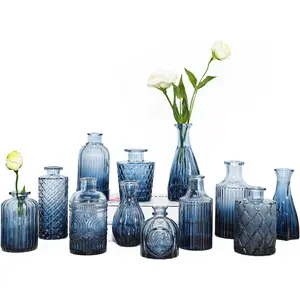 12Pcs Blue Glass Bud Vases Set, Small Vases for, for Centerpieces at Parties, Showers, Weddings, Events, Graduation Season, Gifts for Office & Home Décor