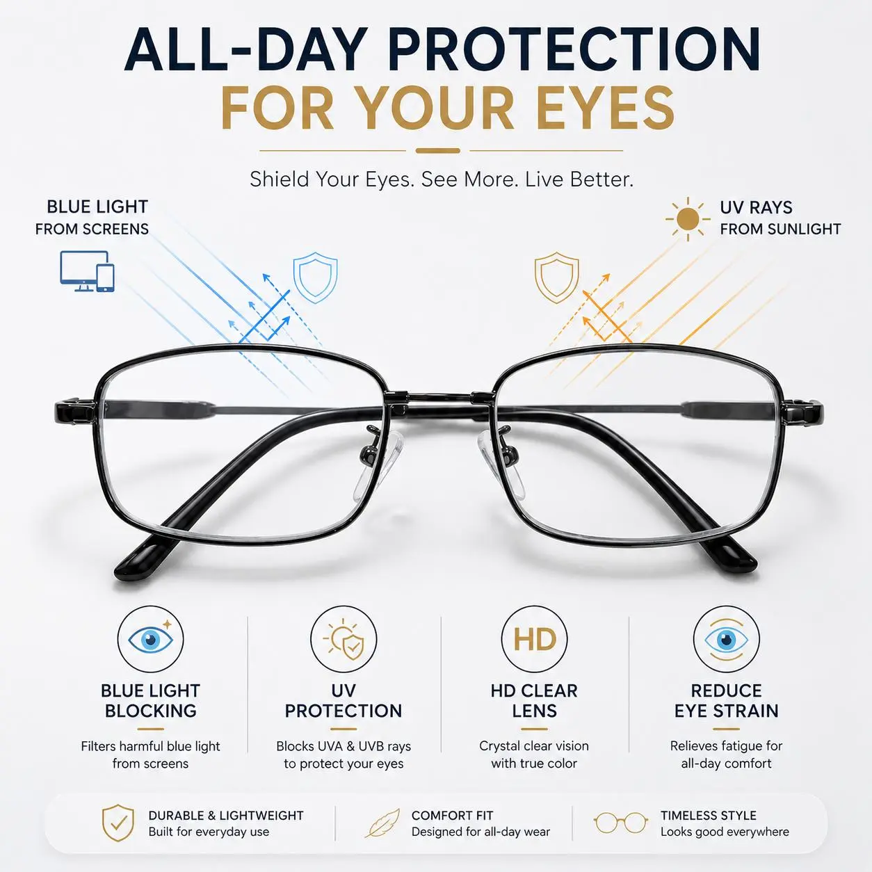 Progressive Multifocal Reading Glasses for Men & Women, Blue Light Blocking HD Clear Lens Readers with UV Protection, Lightweight Metal Frame Eyewear for Daily Use