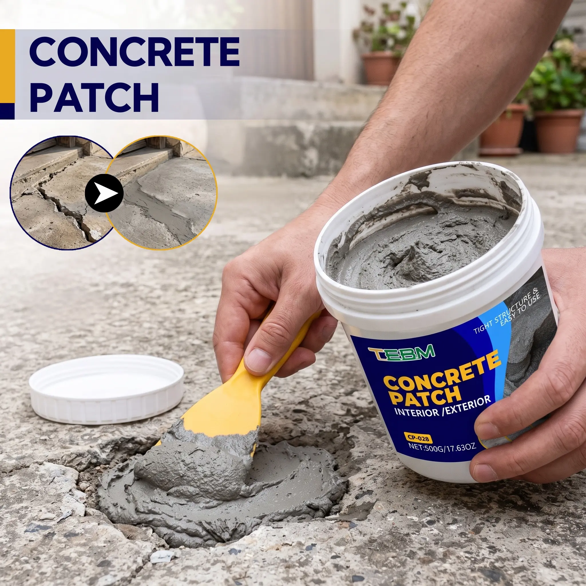 Anti-Crack Concrete Mortar, High Compressive Strength Masonry Mortar Mix, Outdoor Driveway & Sidewalk Hole Repair Patching Compound