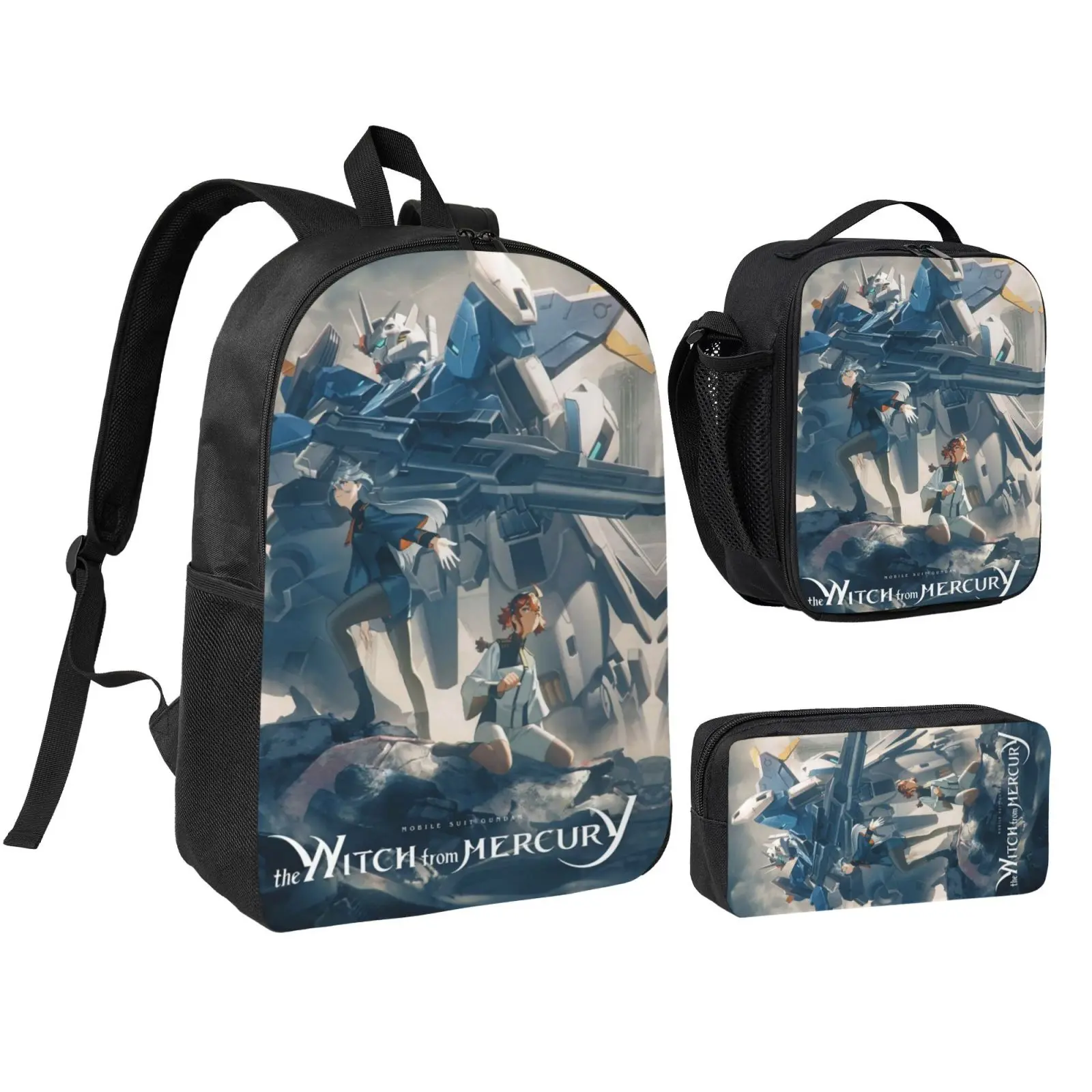 3PCS Mobile Suit Gundam Hathaway Backpack Set Water Resistant Reusable with Adjustable Straps School Travel Hiking Daypack Large Medium Small 3 Piece Set