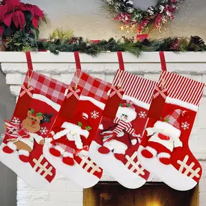 Ogrmar 4 PCS 17.8" Christmas Stocking Classic Large Stockings Santa, Snowman, Xmas Character Christmas Stockings with Personalized Name Tag for Family Holiday Xmas Party Decorations