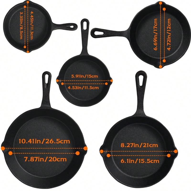 3/4/5PCS Cast Iron Skillet, Frying Pan With Drip Spout, Pre-Cooked Oven Cookware, Indoor And Outdoor Cooking For Camping, Grilling, Restaurant Chef Quality