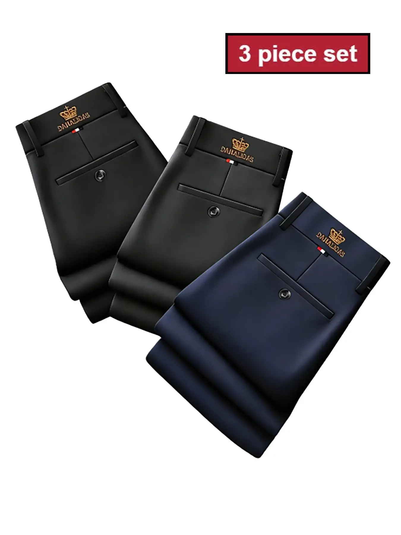 3 Pack Set Men's New Style Loose Fit Stretch Dress Pants, Wrinkle-Free Comfortable Business Trousers for Work and Weekend, Stylish Casual Pants for Office Travel Golf, Elastic Casual Pants