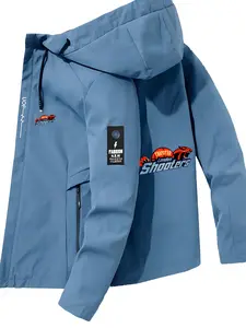 Men's Fashion Jacket with Shooters Logo, Stylish Zipper Pockets, Casual Hooded Design, Perfect for Spring & Fall, Polyester Material