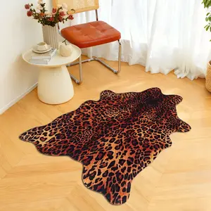 Leopard Print Faux Leather Rug, Soft Comfortable Durable Non-Slip Carpet for Study Room, Closet, Guest House, Wild Charm Atmosphere