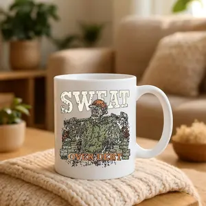 Sweat Over Debt Construction Mug, Funny Blue Collar Coffee Mug, Hard Hat Worker Ceramic Cup, Tradesman Gift for Construction Workers