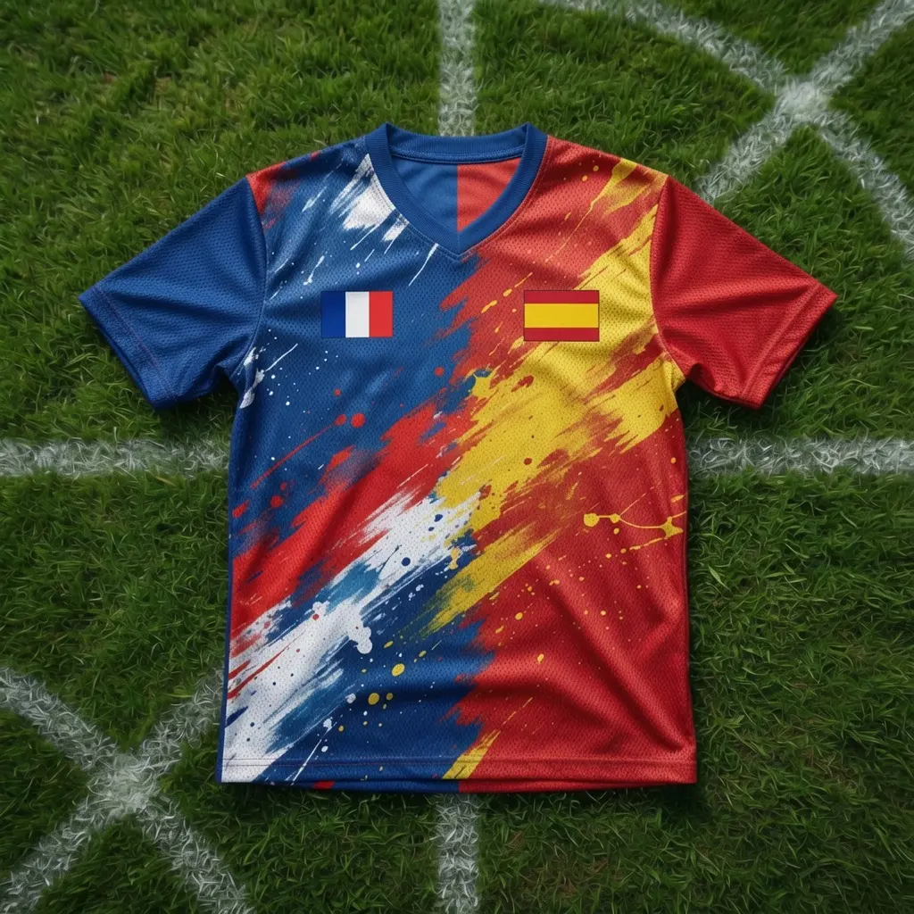 France Spain Soccer Jersey Shirt, Unisex Football Graphic Tee, V Neck Short Sleeve Game Day Fan Apparel for Men Women
