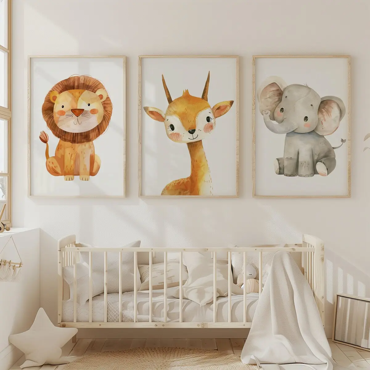 Jungle Nursery Prints, Safari Theme Decor, Safari Animal Nursery Wall Art Set of 3, Kids Wall Art, Safari Animal Prints, Boho Nursery Prints, Room Decor, Unframed