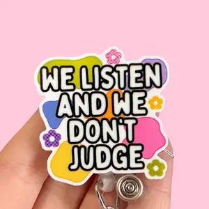 Glitter My Badge We listen and don’t judge badge reel for nurse and hospital workers. Badge clip Badge pull - Retractable swivel clip with a 360 rotation. Great gift for coworker.