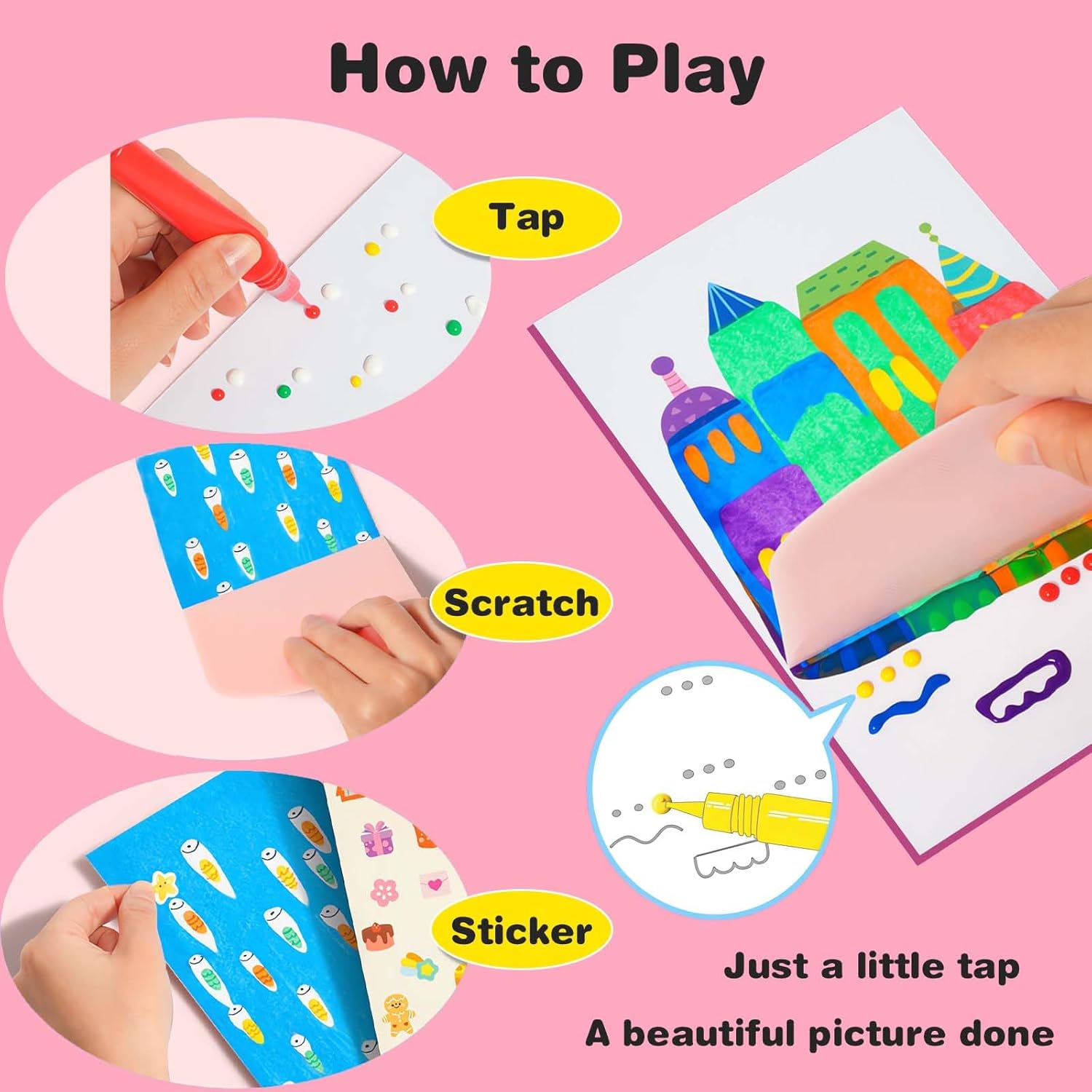 35 PCS Magic Dot Scratch Painting Party DIY Gifts for Girls and Boys, Squeegee Art Craft Kit, Creative Painting Kit, Rainbow Scratch Paper Art Set Notebooks