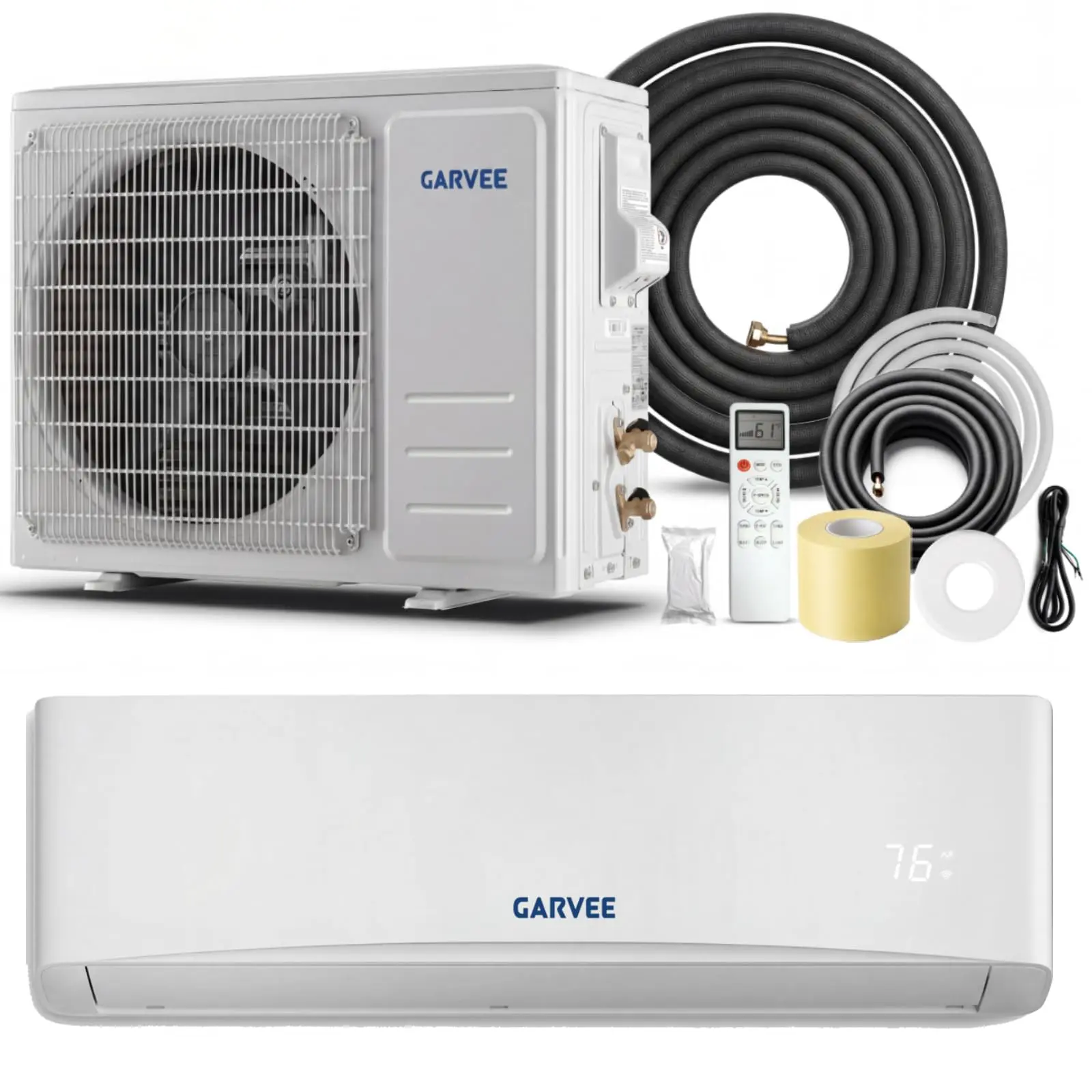 Garvee 9000 BTU Mini Split AC/Heating System, 17 SEER2 115V/110V Ductless Air Conditioner Cool Up to 450 Sq. Ft with Installation Kit, Pre-Charged Condenser, with 3 Level Eco Mode