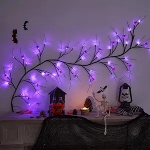 1-Piece Set, Halloween Purple Bat String Lights, 54 LED Lights, Durable Plastic, 70-Inch Length, Battery-Powered, 8 Lighting Modes, Features 18 Bats (or Pumpkins), Ideal for Living Room, Bedroom, Party Decorations, Halloween Decorations