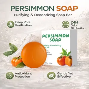 Purifying & Deodorizing Soap Bar , Bath Soap , Persimmon Soap Bar for Old People Smell ,  Japanese Persimmon and Green Tea Extract ,  For Men and Women ,  Gentle on All Skin Types ,  Natural Body Odor Soap ,  100g