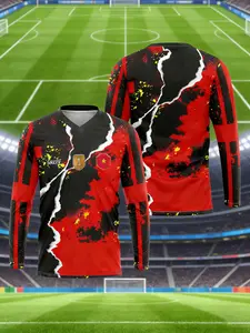 "Shattered Dimensions" Red and Black Splatter Ink V-neck Football Jersey, Red and Black Graffiti V-neck Long Sleeve, Your Exclusive Battle Dress