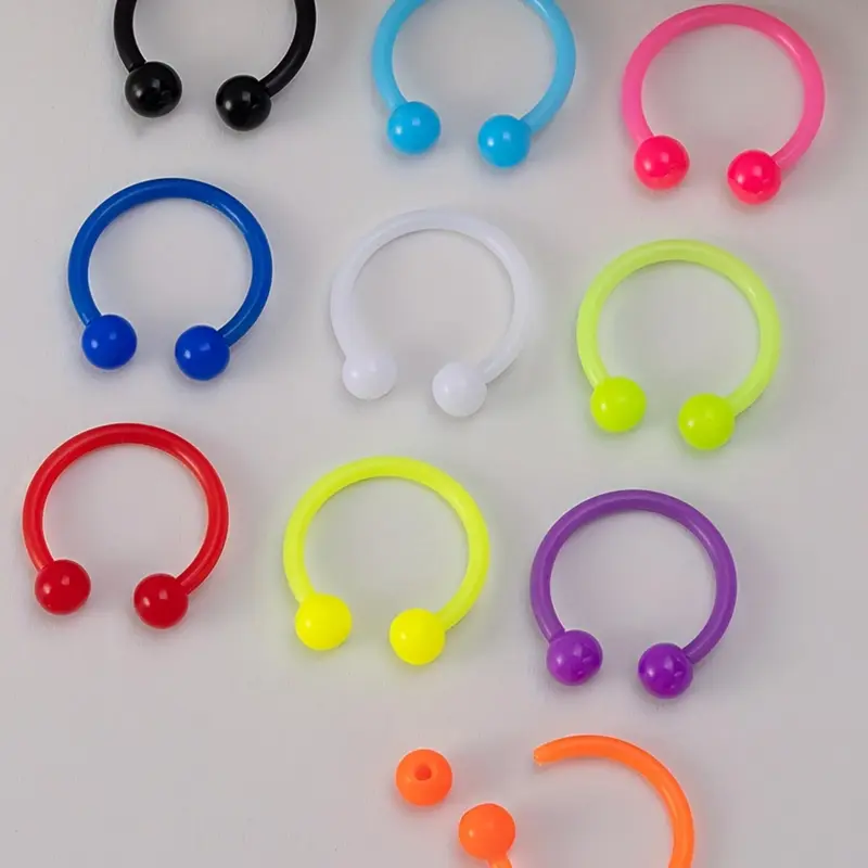 10pcs Flexible Horseshoe Colorful Nose Rings, Hoop Acrylic Boiflex Lip Eyebrow Retainer, Septum Piercing Cartilage Earrings, Body Piercing Accessories, Septum Clicker, Nose Rings Hoops, Nose Ring Jewelry