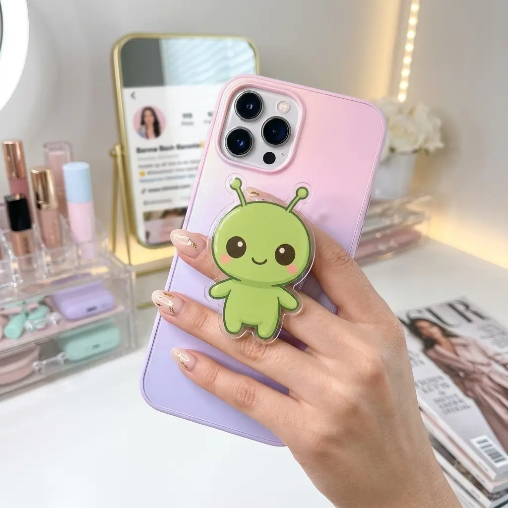 Cute Green Alien Phone Grip, Kawaii Outer Space Phone Holder, Cute UFO Extraterrestrial Mobile Stand, Trendy Space Lover Case Accessories Gift