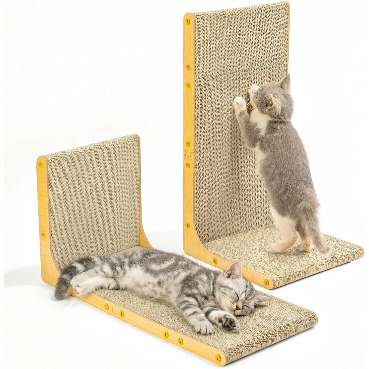 Cardboard cat scratching board, 23inch L-shaped scratching board, wall-mounted vertical cat scratching board to protect furniture, suitable for indoor cats, wood grain large size, 2-piece set