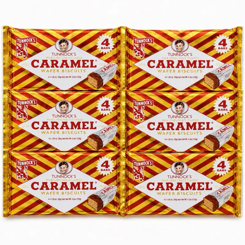 Tunnock's Caramel Wafer Biscuits 4-Bar Pack - Pack of 6 ( 24 Bars Total)