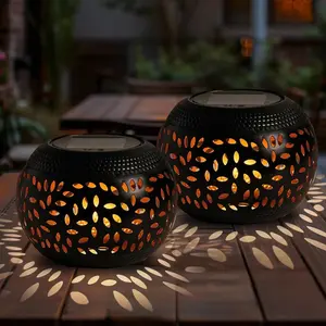2 Pack Solar Leaf Pattern Bowl Lights, Outdoor Warm White Garden Lights for Patio Yard Walkway Pathway Decor