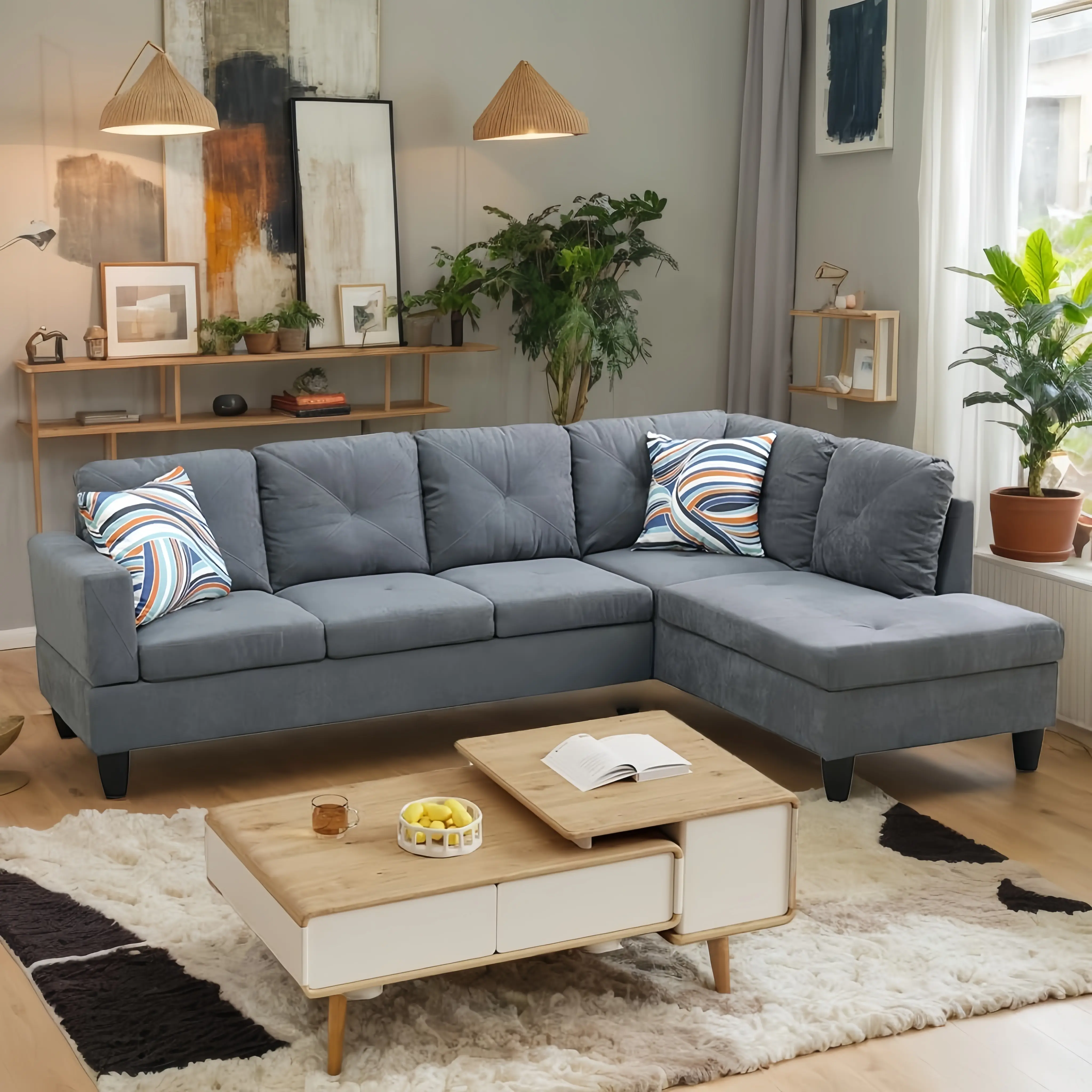 Modern L-Shaped Modular Sectional Sofa Set with Stain-Resistant Upholstery, Space-Saving Design for Small Living Rooms and Apartments, L-Shaped Sofa