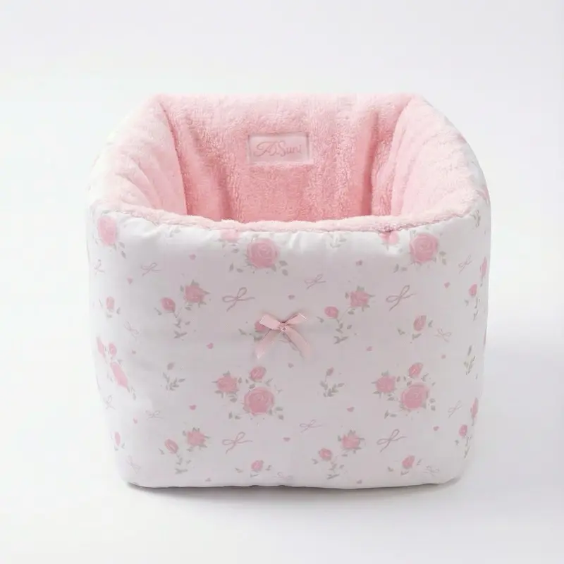 AiSuri Coquette Makeup Organizer Basket - Vanity & Daily Essentials, Pink Floral Design, Soft Plush Lining, Perfect for Cosmetics and Essentials