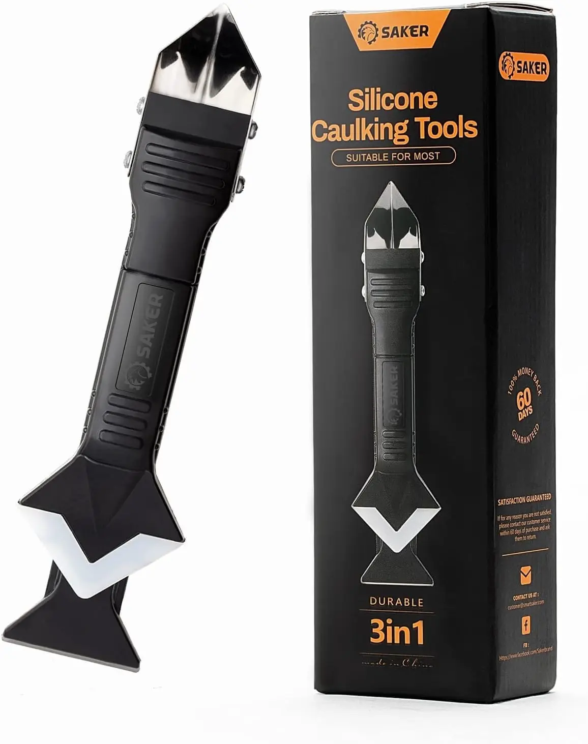 Silicone Caulking Tool 3-in-1 Grout Removal Tool Classic Black | Sealant Finishing Scraper with Stainless Steelhead, Seam Repair Kit for Bathroom, Kitchen, Floor, Window and Sink Joints