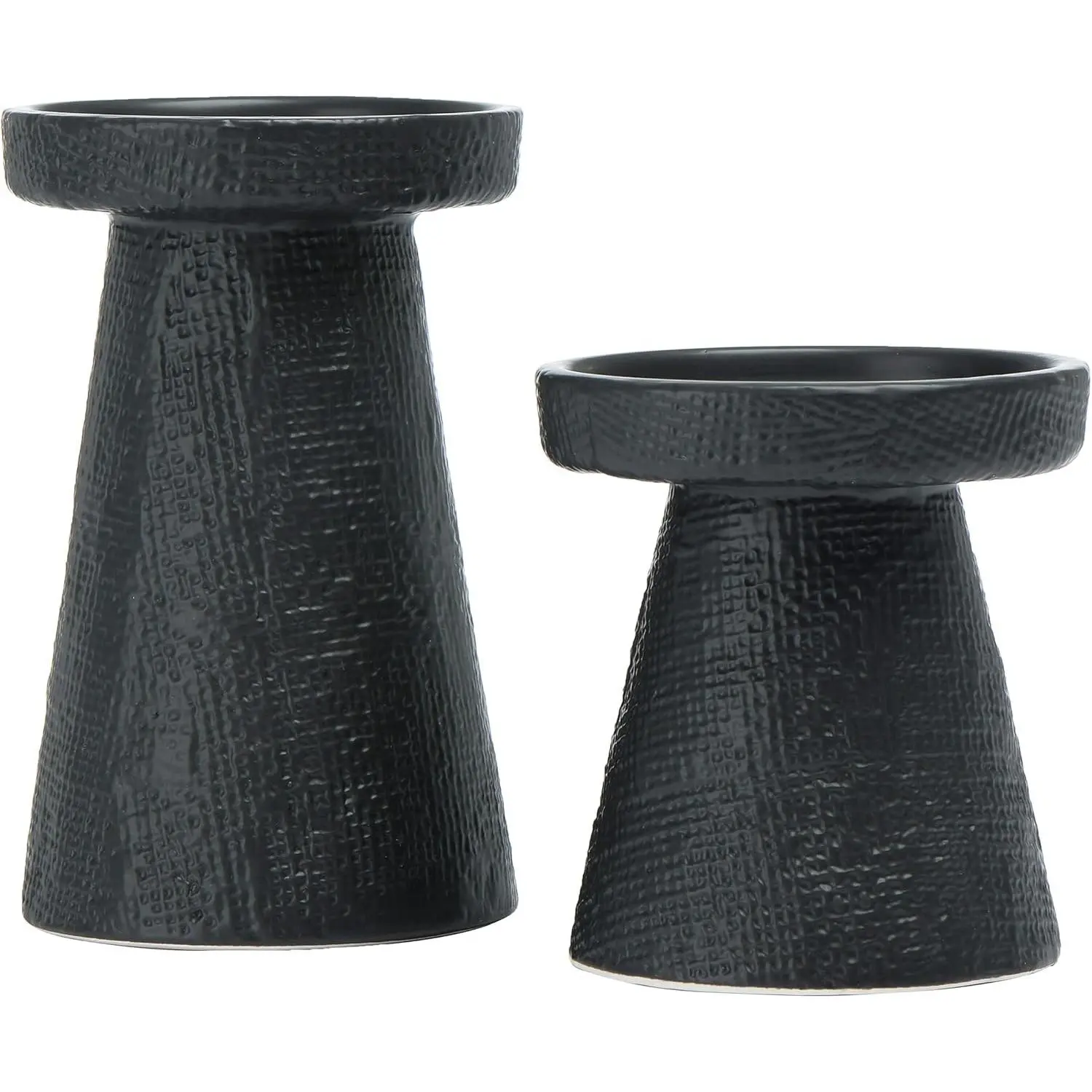 Patterned Stoneware Pillar Taper Candle Holders Set of 2, Decorative Home Supplies for Living Room Tabletop & Dining Table