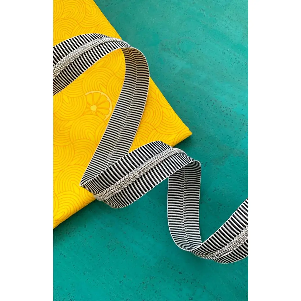 Zipper Tape- Black Stripe with Nickel