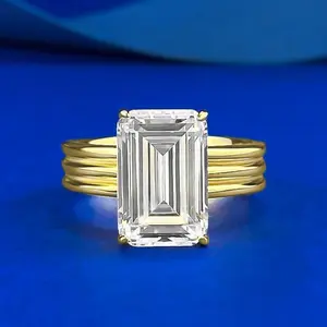 S925 Sterling Silver Three Row Band Grandma Cut Rectangular 8*12mm 6A Cubic Zirconia Ring-381