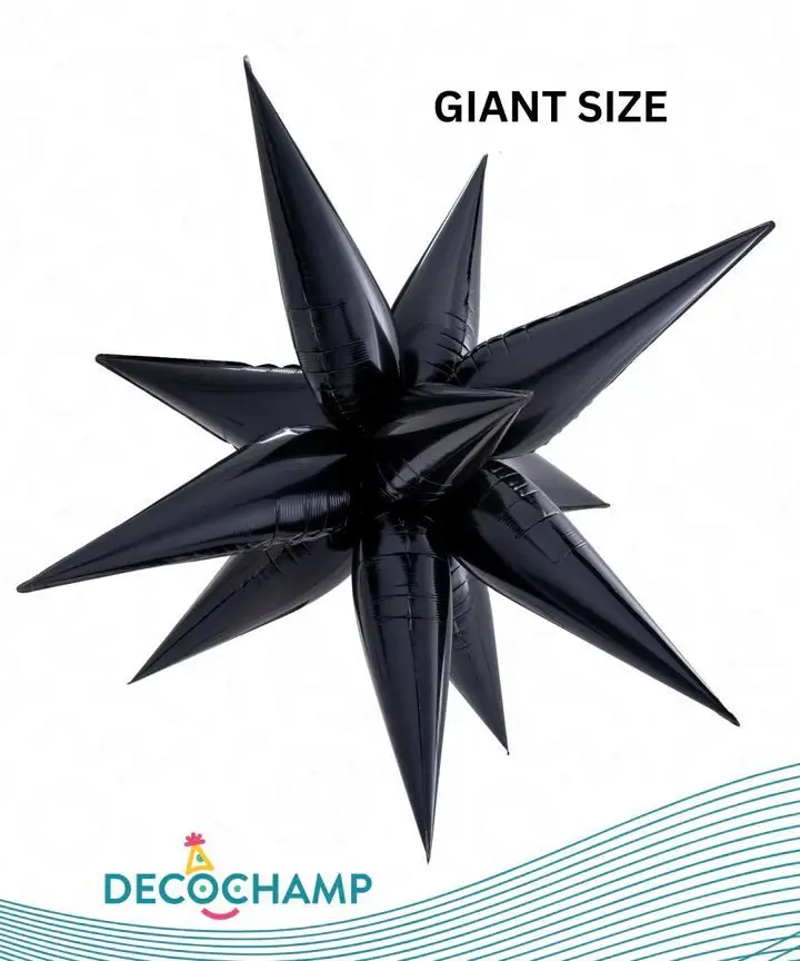 DecoChamp DecoStarburst 60" Foil Balloon - Black Geometric Burst Pattern, Home & Festive Party Supplies for 4th of July, Juneteenth, Canada Day, Father's Day Event Decor