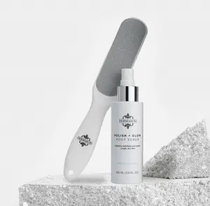 Dermasuri Polish + Glow Deep Exfoliating Foot Scrub & Callus Remover Set - 4 fl oz Spray & 8" Stainless Steel File for Sandal-Ready Pedicure