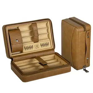 Cedar Wood Lined Travel Humidor Case Box Gift with Premium Leather Accents and Secure Zip Closure