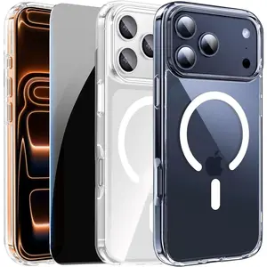 Shockproof Case for iPhone 17 Pro Max Clear with Privacy Screen Protector Shockproof Slim Cover Compatible with MagSafe Magnetic for iPhone 17 ProMax 6.9" 5G Cover-Transparent
