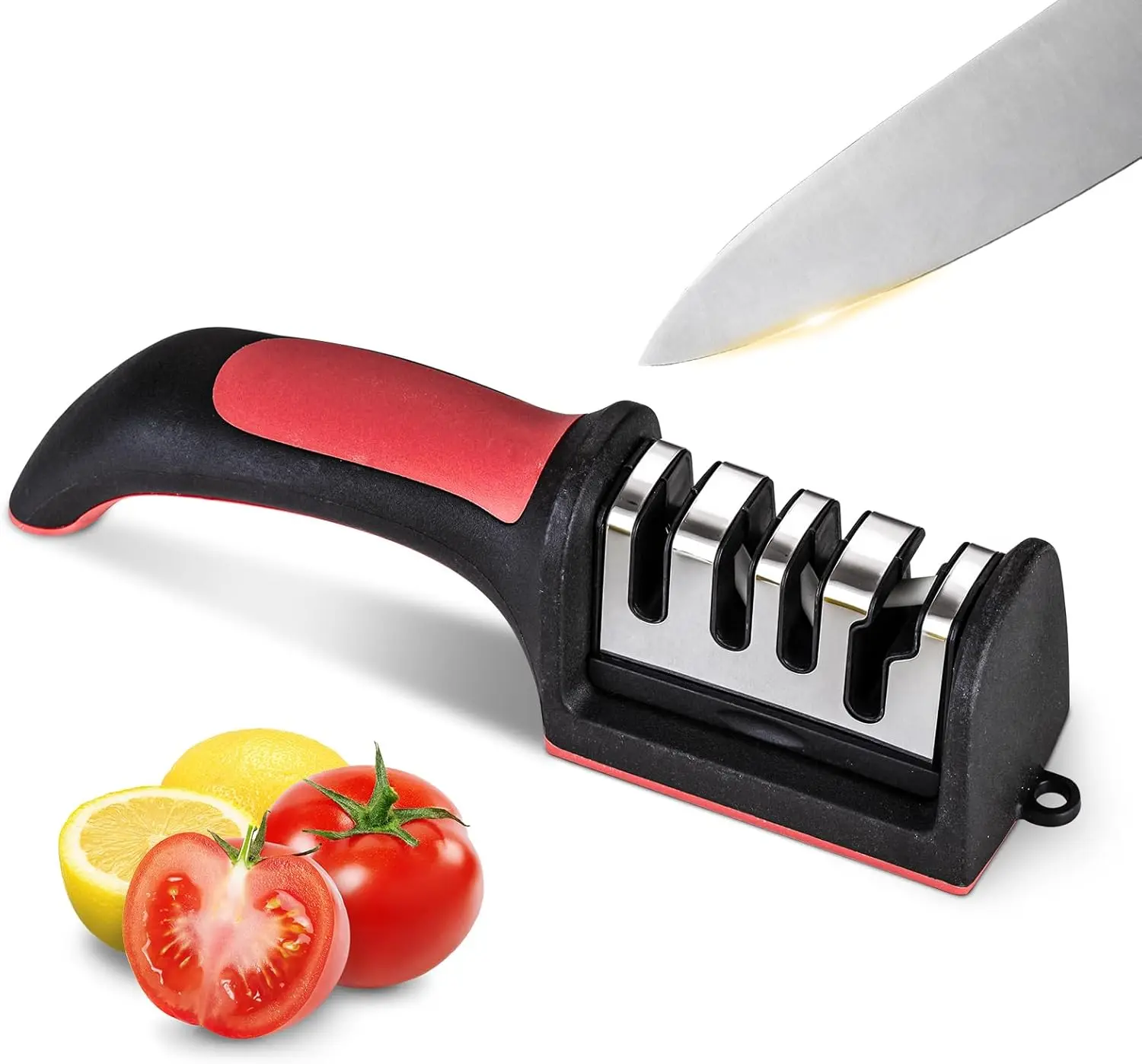 Professional 4-in-1 Knife Sharpener with Tungsten Steel & Ceramic Slots, Manual Sharpener for Chef Knives, Scissors & Straight Edge Blades - Home Kitchen Tool