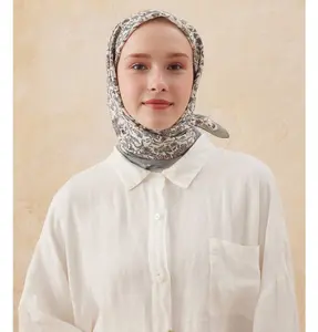 Patterned Viscose Cotton Square Hijab Morocco - Steel Grey