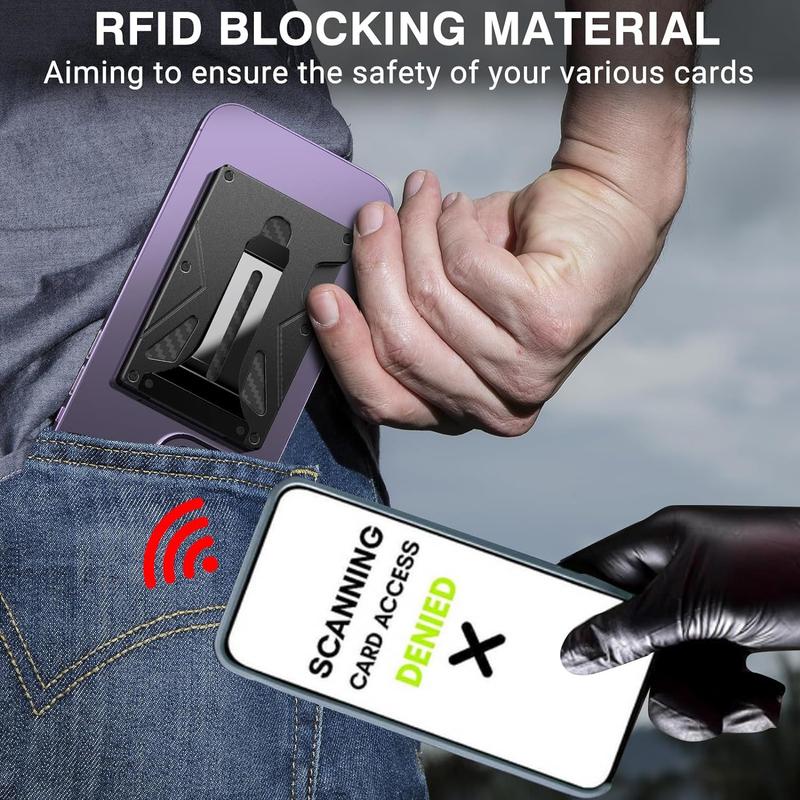 Tracker RFID Anti-theft Swiping Metal Wallet with Magnetic Ring - Black Aluminum Alloy Credit Card Holder for Home Storage - Unisex Ultra-light & Antibacterial Design