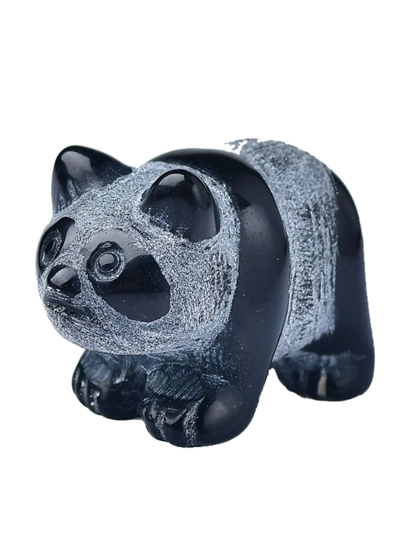Black Obsidian Panda Bear Figurine Polished Carved Natural Gemstone Crystal Mineral Home Decoration Collectible Decorative Statuette Decorative Home Ornament Statue Figurines