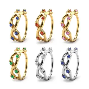 KUTLAN Fairy Vine Nose Ring 20G 316L Stainless Steel Hoop with CZ Hypoallergenic Clicker for Nose Helix Earrings