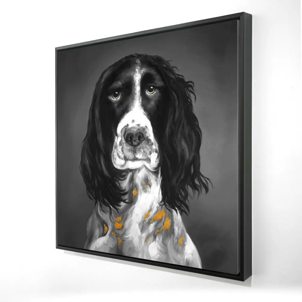 Begin Home Decor 2081-2424-AN308 24 x 24 in. Gray Pets Animals Framed Canvas - English Springer Spaniel Art