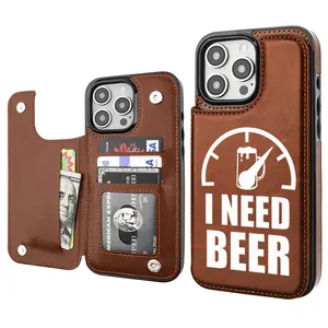 Ins Beer Simplicity Card Holder Wallet Aesthetic Pattern Brown Casing For iphone 16 15 14 13 12 PRO PLUS MAX PU Leather Stylish Gift Shockproof Protection Anti-Drop Protective Protector Phone Cases Shell Cover