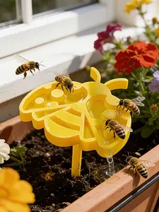 1Set of Bee Water Dispenser Garden Decoration Ground Plug, Cute And Creative Bee Shaped Garden Ground Plug, Can Hold Water Outdoor Bee Water Dispenser
