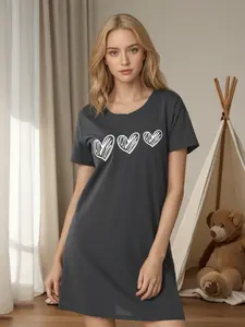 Women's Casual Heart Letter Print Round Neck Short Sleeve Sleepwear, Fashionable Nightgown, Perfect Comfort Gift for Her, All Seasons