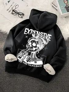 Women's Thickened Lamb Wool Hoodie, Fashion Street Style Letter Ada Print, Slim-Fit Winter Sweatshirt for Camping Travel Outdoor Activities