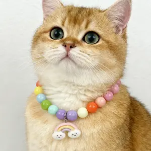 Sweet and cute pet necklace, handmade beaded cartoon cat collar, cartoon dog neck chain, neck ring accessory Gold Plated Custom