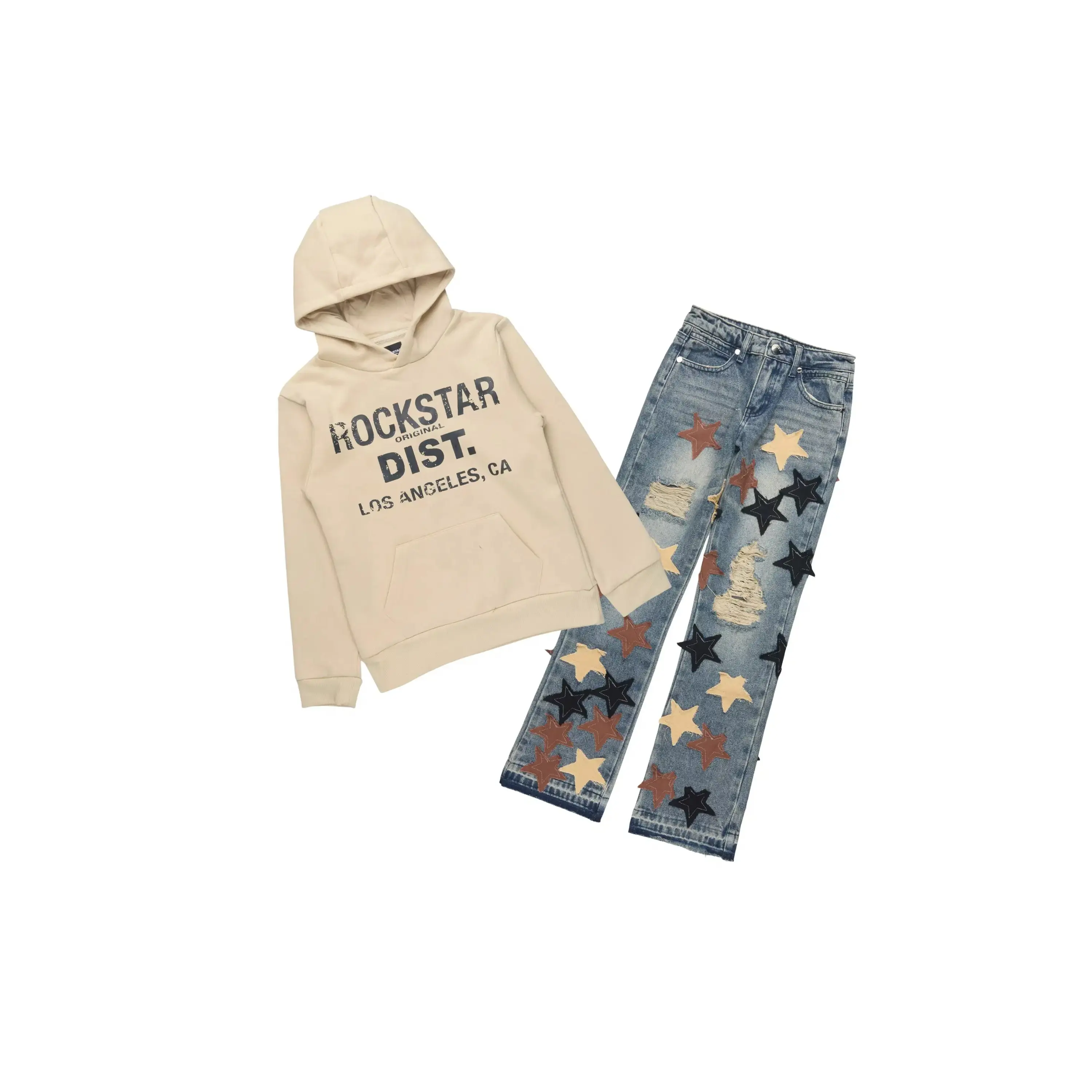 Boys Lake Beige Hoodie & Starlane Tint Stacked Flare Jean Set