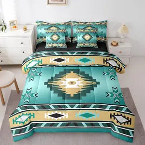 Southwest Native 7 Pcs Comforter Set,Bed in a Bag,Southwestern Geometric Bedding Sets,Country Mexican Aztec Ethnic Diamond Pattern Sheet Set